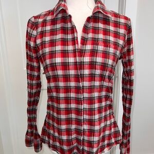 Theory Red and White Plaid Button Down Shirt
